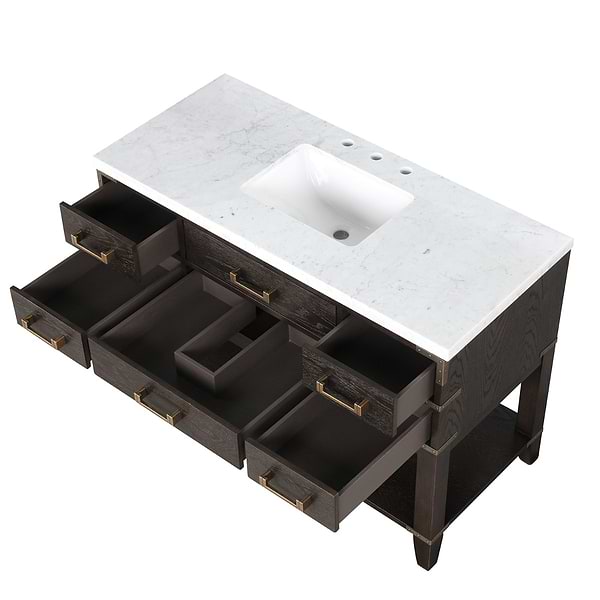 Calico Brown Oak 48" Single Vanity with Carrara Marble Top