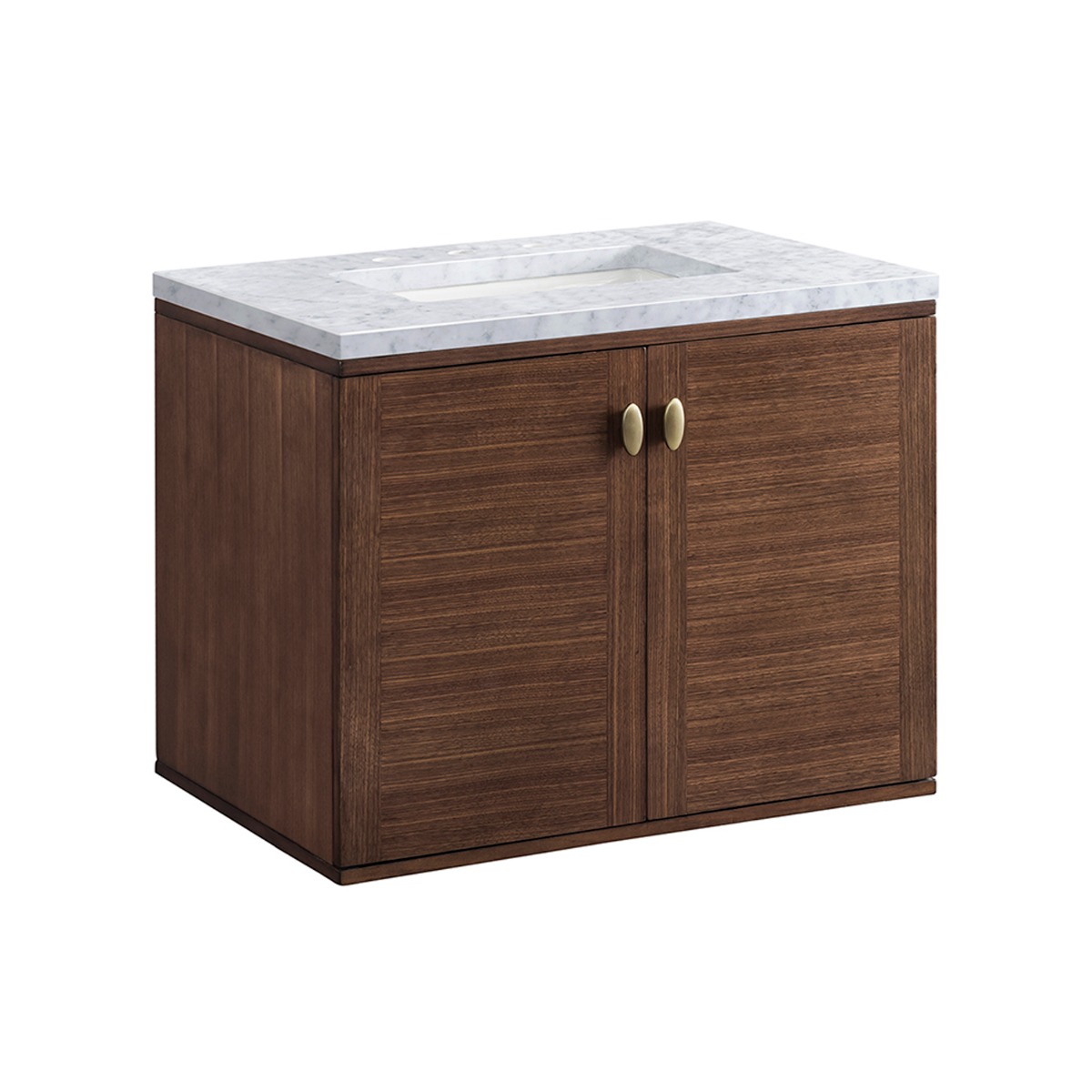 James Martin Vanities Amberly Mid-Century Walnut 30" Single Vanity with Carrara Marble Top