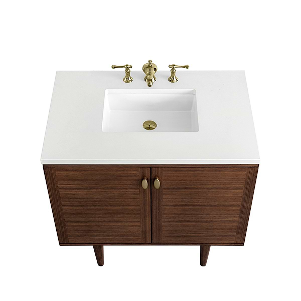 James Martin Vanities Amberly Mid-Century Walnut 36" Single Vanity with White Zeus Quartz Top