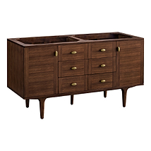 James Martin Vanities Amberly Mid-Century Walnut 60" Double Vanity without Top