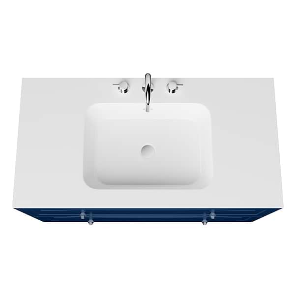 Alma Blue 42" Vanity with Chrome Legs & Knobs with Integrated White Solid Surface Top