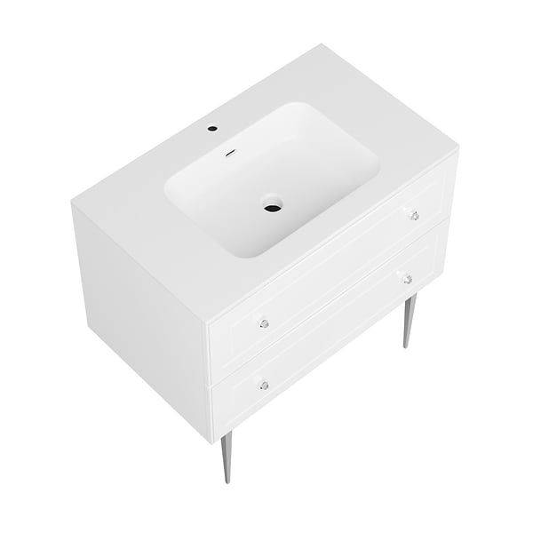 Alma White 36" Vanity with Chrome Legs & Knobs with Integrated White Solid Surface Top