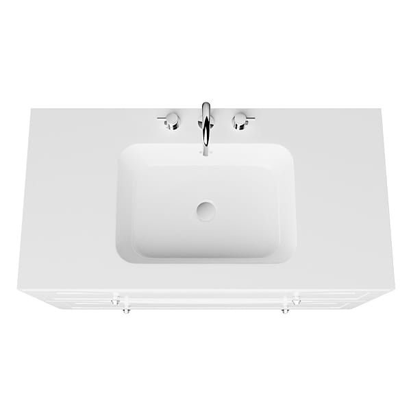 Alma White 42" Vanity with Chrome Legs & Knobs with Integrated White Solid Surface Top