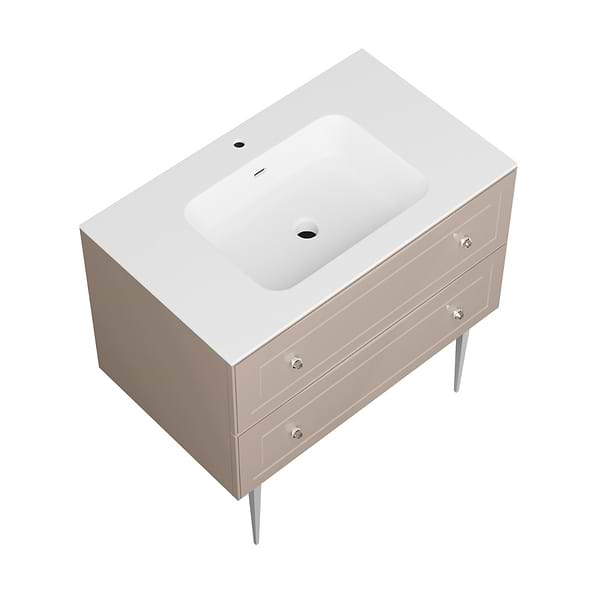 Alma Taupe 36" Vanity with Chrome Legs & Knobs with Integrated White Solid Surface Top