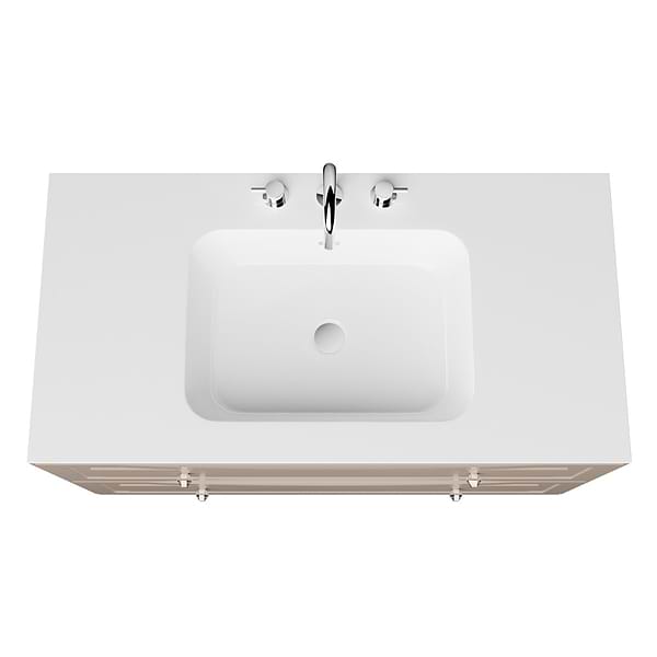 Alma Taupe 42" Vanity with Chrome Legs & Knobs with Integrated White Solid Surface Top