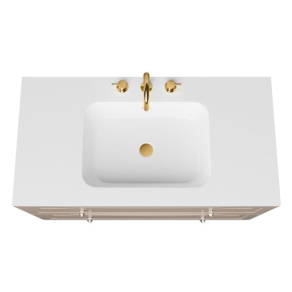 Alma Taupe 42" Vanity with Gold Legs & Knobs with Integrated White Solid Surface Top