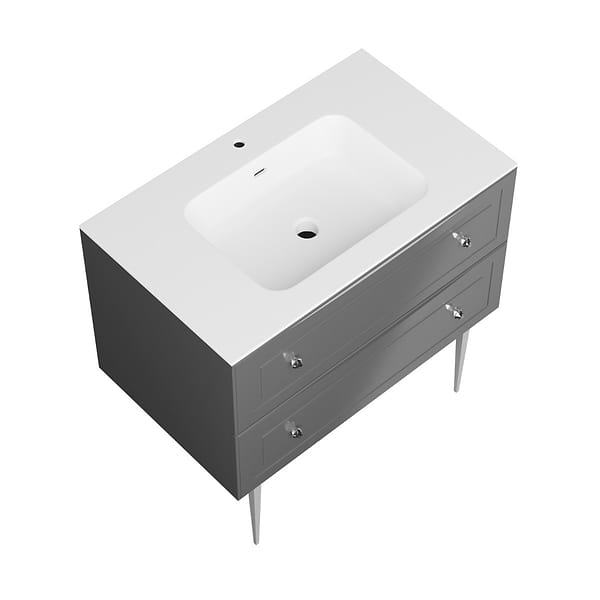 Alma Gray 36" Vanity with Chrome Legs & Knobs with Integrated White Solid Surface Top