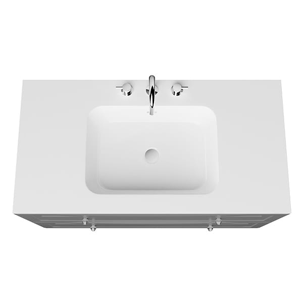 Alma Gray 42" Vanity with Chrome Legs & Knobs with Integrated White Solid Surface Top