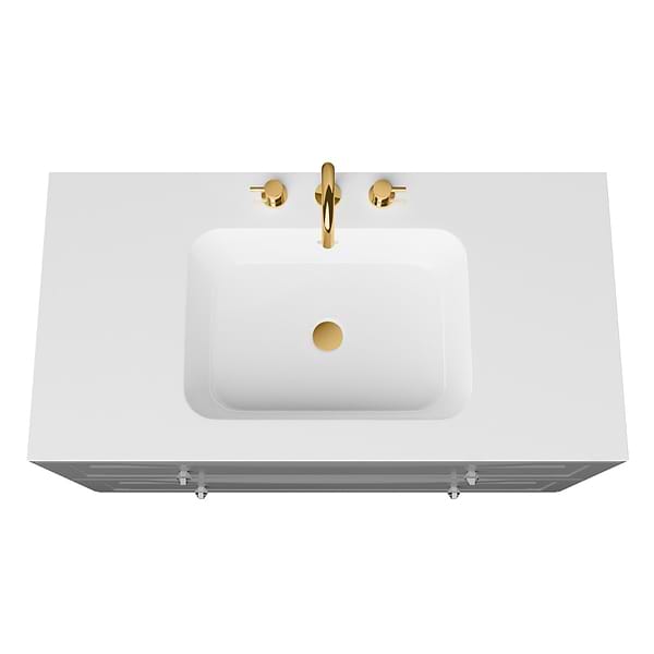 Alma Gray 42" Vanity with Gold Legs & Knobs with Integrated White Solid Surface Top