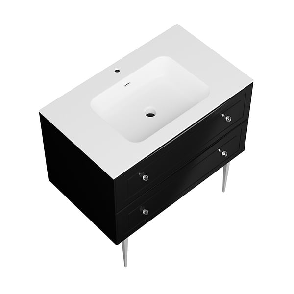 Alma Black 36" Vanity with Chrome Legs & Knobs with Integrated White Solid Surface Top