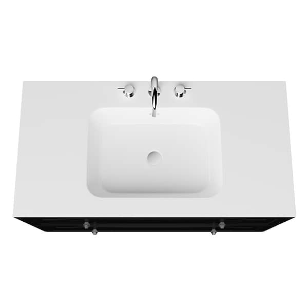 Alma Black 42" Vanity with Chrome Legs & Knobs with Integrated White Solid Surface Top