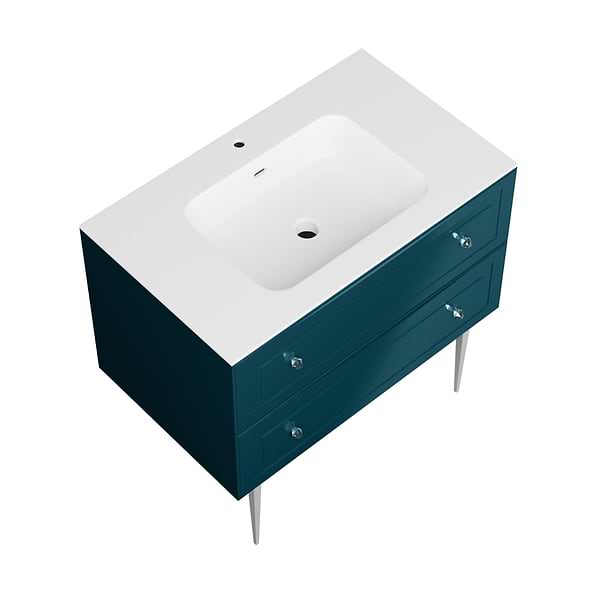 Alma Turquoise 36" Vanity with Chrome Legs & Knobs with Integrated White Solid Surface Top