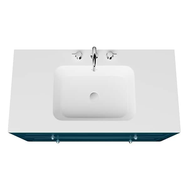 Alma Turquoise 42" Vanity with Chrome Legs & Knobs with Integrated White Solid Surface Top