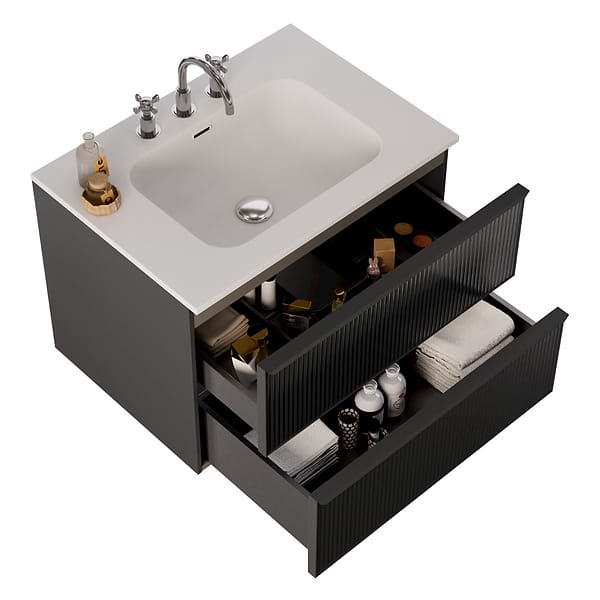 Astor Black 30" Single Vanity with Integrated White Solid SurfaceTop