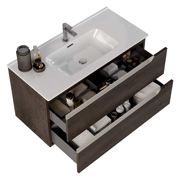 Duo Weathered Oak 40" Single Vanity with Integrated White Ceramic Top