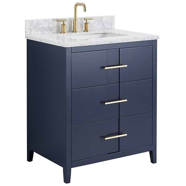 Iconic Navy and Gold 30" Single Vanity with Carrara Marble Top