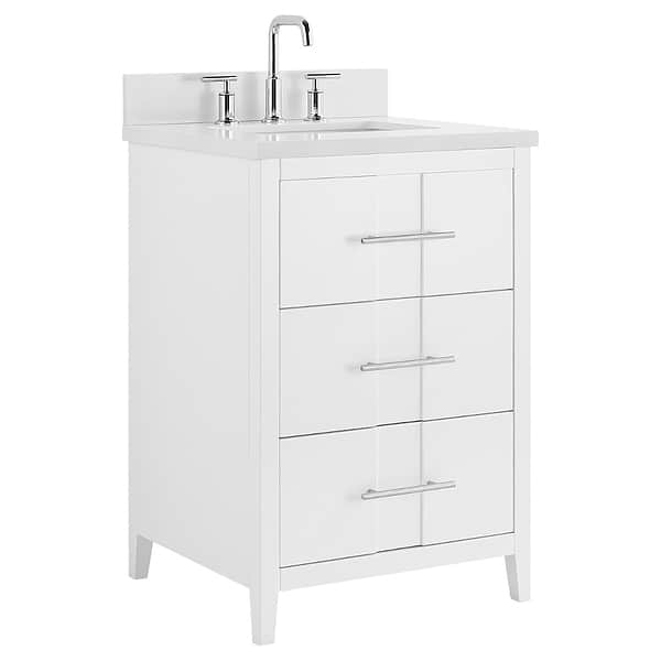 Iconic White and Silver 24" Single Vanity with Pure White Quartz Top