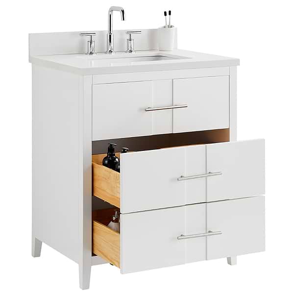 Iconic White and Silver 30" Single Vanity with Pure White Quartz Top