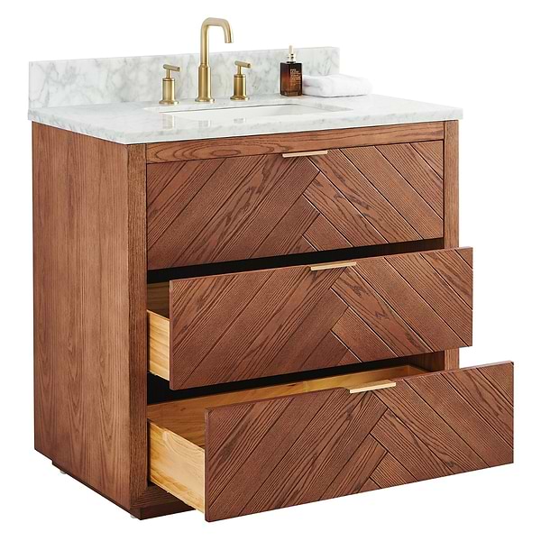 Marilyn Woodgrain 36" Single Vanity with Carrara Marble Top