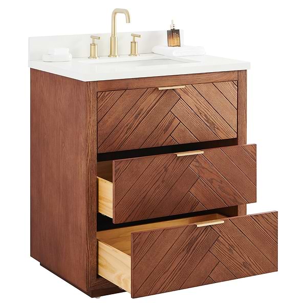 Marilyn Woodgrain 30" Single Vanity with Pure White Quartz Top