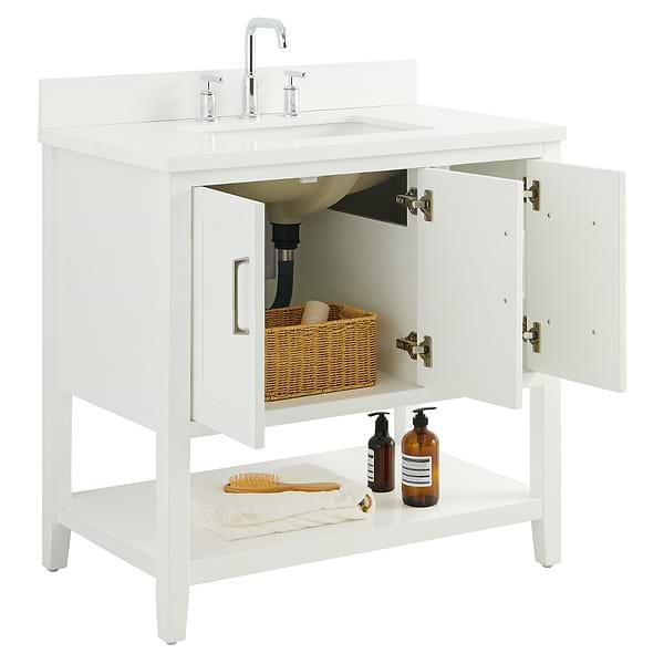 Sheraton 36" White Vanity with Pure White Quartz Top and Ceramic Basin