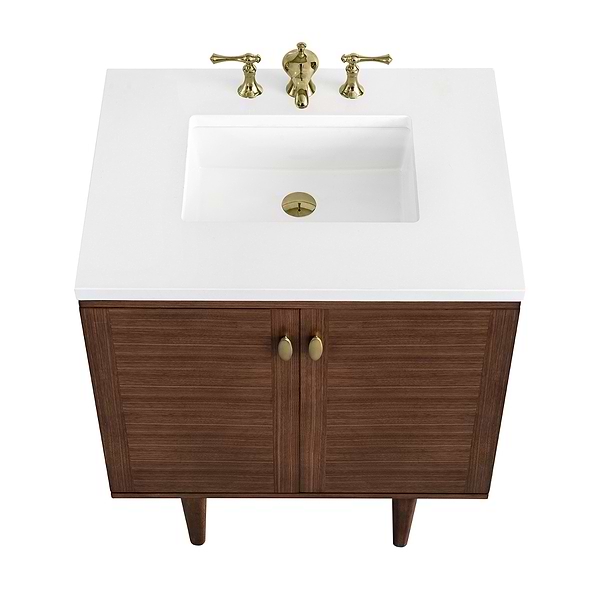 James Martin Vanities Amberly Mid-Century Walnut 30" Single Vanity with White Zeus Quartz Top