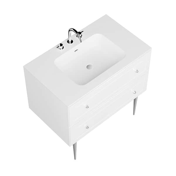 Alma White 36" Vanity with Chrome Legs & Knobs with Integrated White Solid Surface Top