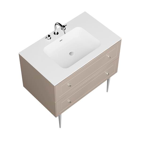 Alma Taupe 36" Vanity with Chrome Legs & Knobs with Integrated White Solid Surface Top
