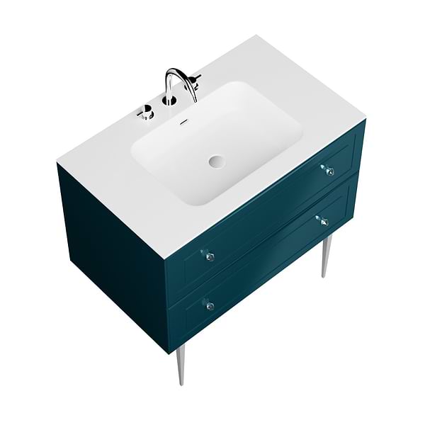Alma Turquoise 36" Vanity with Chrome Legs & Knobs with Integrated White Solid Surface Top