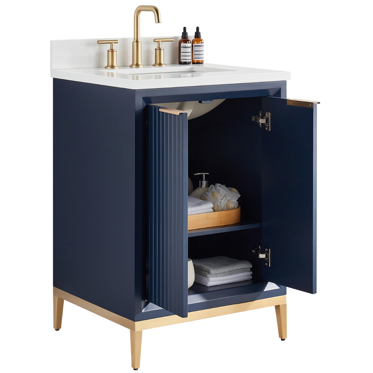 Bungalow Navy and Gold 24" Single Vanity with Pure White Quartz Top