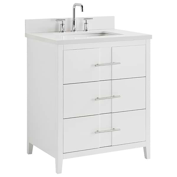 Iconic White and Silver 30" Single Vanity with Pure White Quartz Top