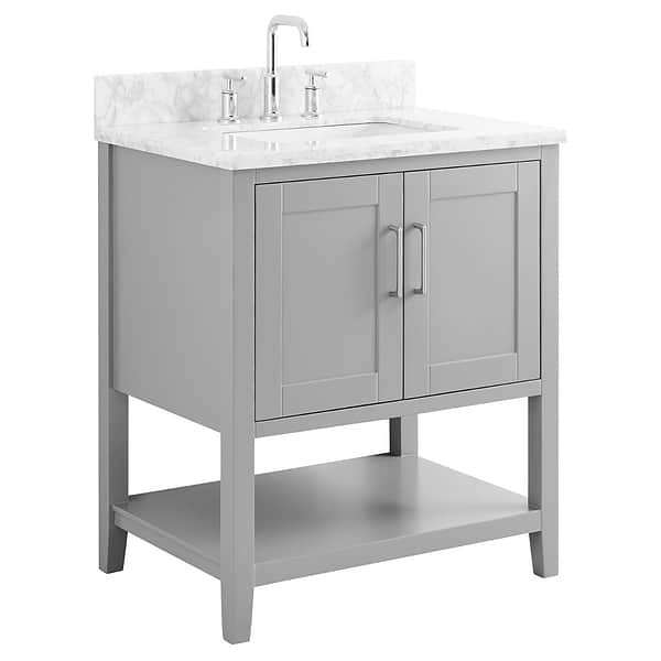 Sheraton 30" Gray Vanity with Carrara Marble Top and Ceramic Basin