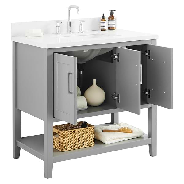 Sheraton 36" Gray Vanity with Pure White Quartz Top and Ceramic Basin