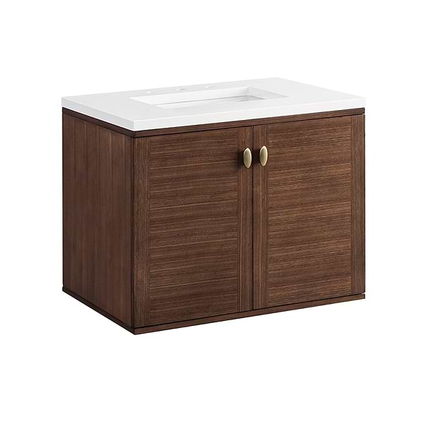James Martin Vanities Amberly Mid-Century Walnut 30" Single Vanity with White Zeus Quartz Top