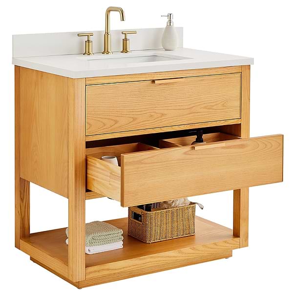 Dayton Woodgrain 36" Single Vanity with Pure White Quartz Top