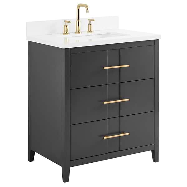 Iconic Charcoal and Gold 30" Single Vanity with Pure White Quartz Top