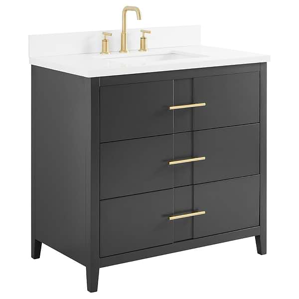 Iconic Charcoal and Gold 36" Single Vanity with Pure White Quartz Top