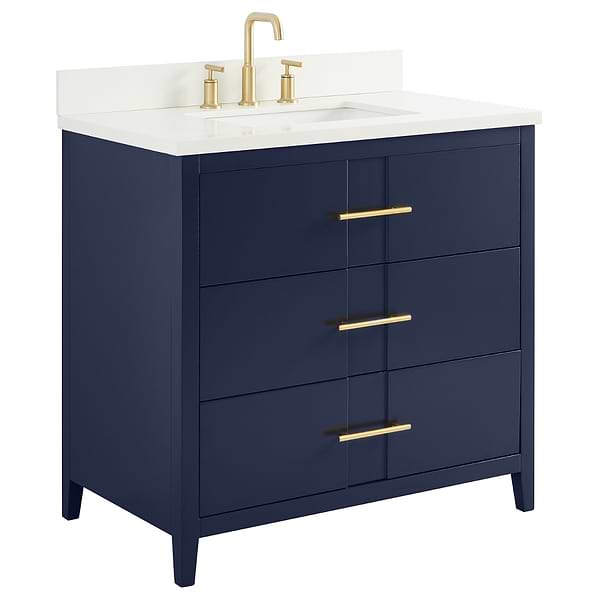 Iconic Navy and Gold 36" Single Vanity with Pure White Quartz Top