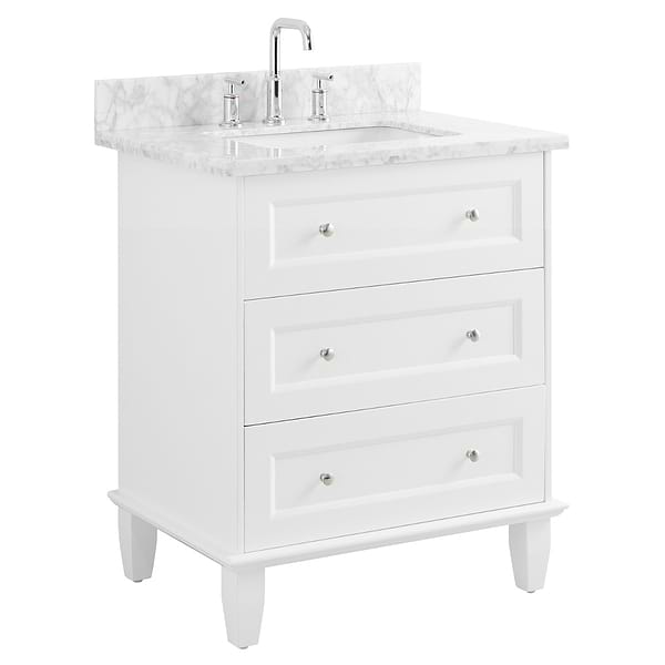 Nora White 30" Single Vanity with Carrara Marble Top