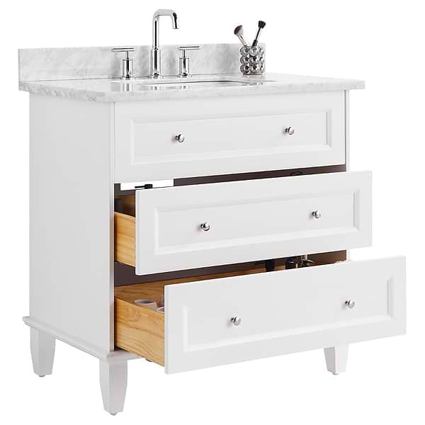 Nora White 36" Single Vanity with Carrara Marble Top