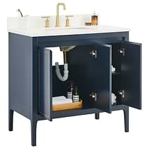 Province Navy and Gold 36" Single Vanity with Pure White Quartz Top