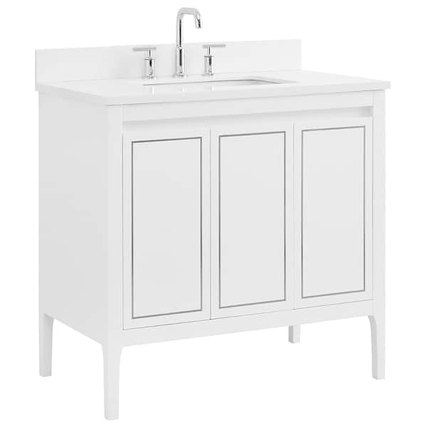 Province White and Silver 36" Single Vanity with Pure White Quartz Top