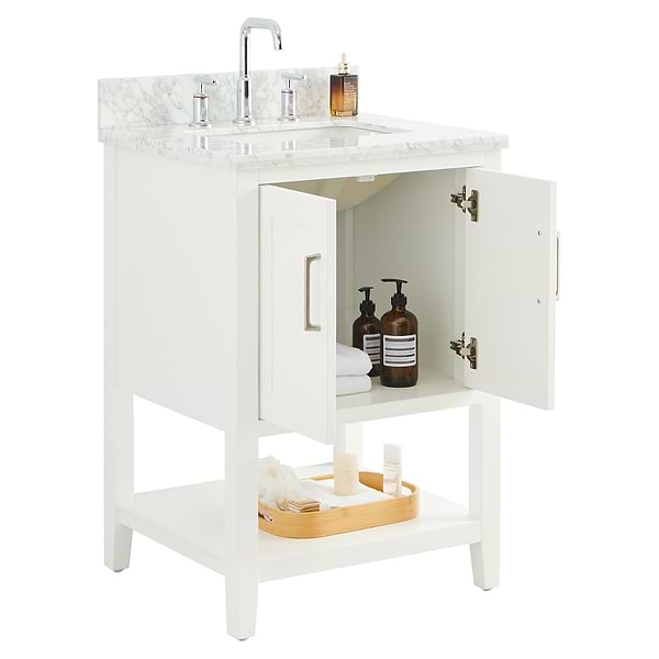 Sheraton 24" White Vanity with Carrara Marble Top and Ceramic Basin
