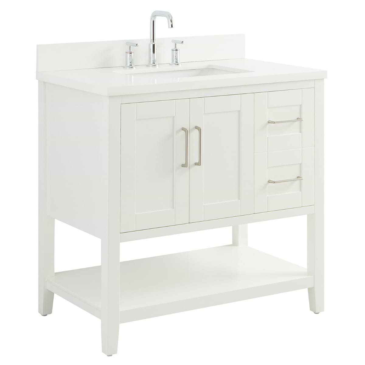 Sheraton 36" White Vanity with Pure White Quartz Top and Ceramic Basin