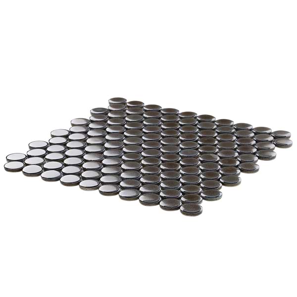 Nirvana Dark Gray Rimmed 1" Circle Polished Porcelain Mosaic Tile