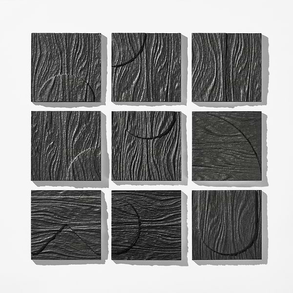 Trevino Carved Black 4x4 3D Satin Basalt Stone Tile