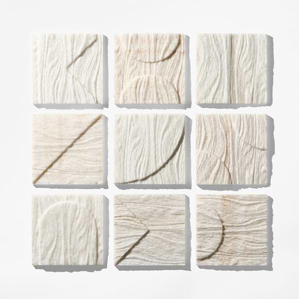Trevino Carved Sabbia White 4x4 3D Satin Marble Tile