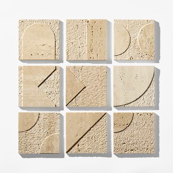 Trevino Carved 4x4 3D Unfilled Polished and Honed Ivory Travertine Stone Tile