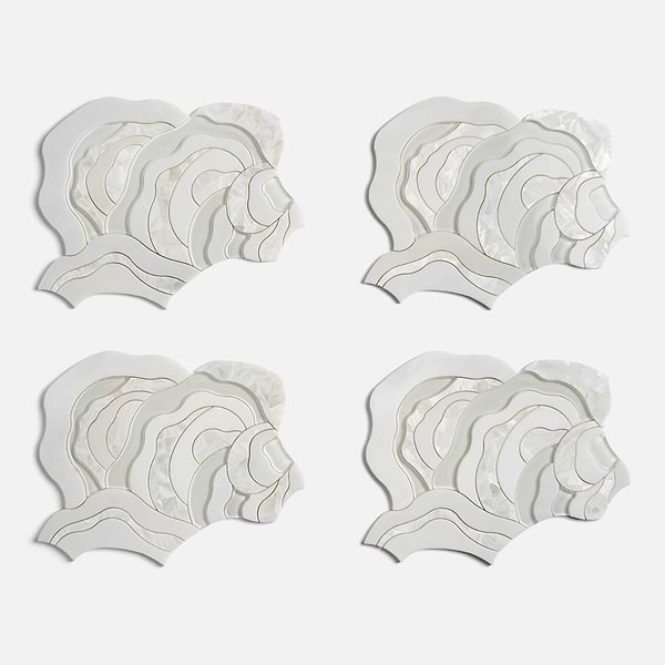 Iris Bianca Pearl White Polished Marble Pearl and Glass Waterjet Mosaic Tile