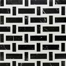 Esplanade Nero Marquina and Bianco Carrara Polished Marble Mosaic Tile